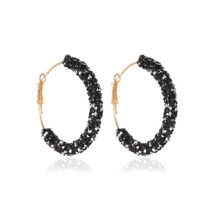 Shiny Black Round Lady Cute Hoop Earrings for Women Jewelry Girls Earrings