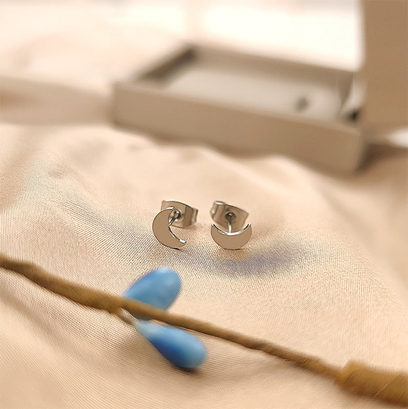 Stainless Steel Moon Earrings female simple Ear Studs Gift for Her