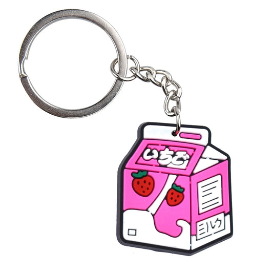 Strawberry Milk PVC Pink Keychain Keyring Cute Key Chain Keychains Bag Car