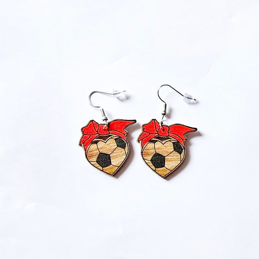 Football Heart Wooden Drop Earrings Women Gifts Earring Cute Girls Eardrop