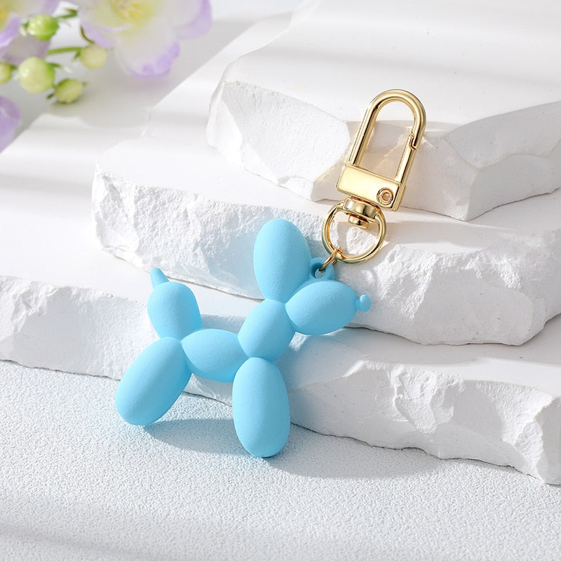 Sky Blue Resin Cartoon Balloon Dog Animal Keychains Key Ring For Women Men