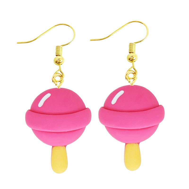 Pink Lollipop Drop Earrings Women Art Fashion Cartoon Earrings Creative Jewelry