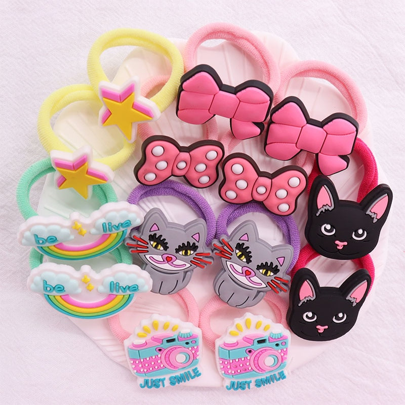 38 Styles 2Pcs Set Fashion Bowknot Rainbow Star Cat Hair Ties Children's Elastic