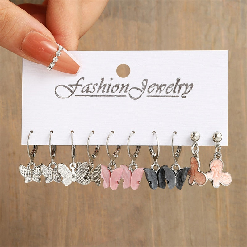 13 Styles 5-6 Pairs Set Heart Butterfly Dangle Earrings for Girls Women Birthday