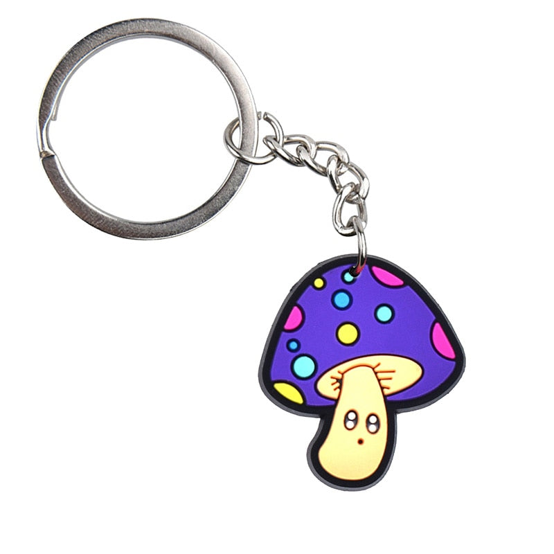 Blue Mushroom Creative Cartoon PVC Keychain For Keyring Bag Car Key Chain Ring