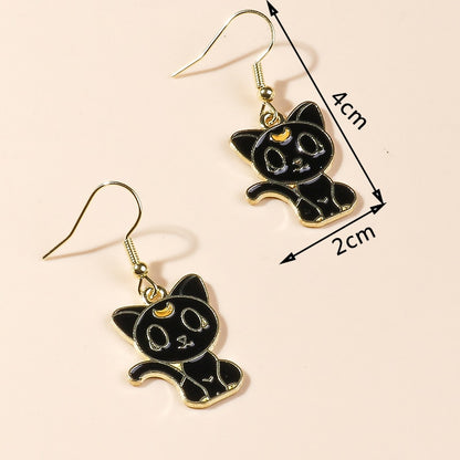 Black Gold Cat Drop Earrings Women Creativity Jewelry Cute Earring Girls Gift