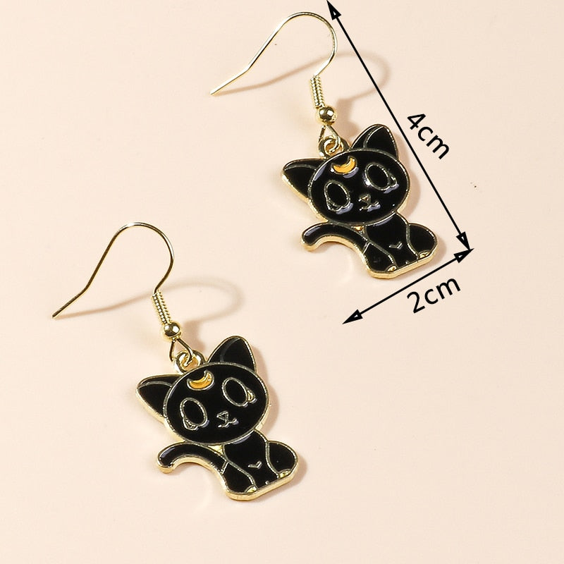 Black Gold Cat Drop Earrings Women Creativity Jewelry Cute Earring Girls Gift
