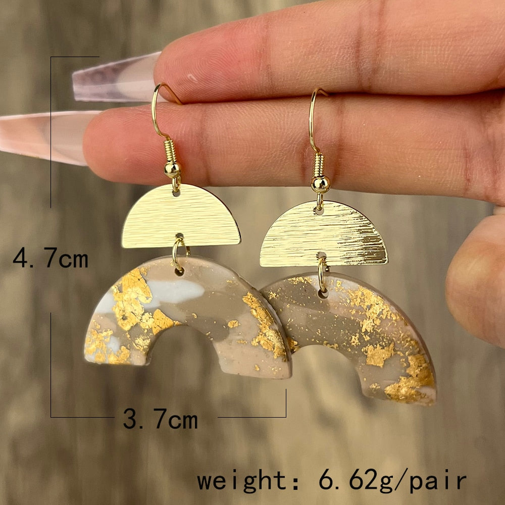 C-shaped Geometric Pottery Clay Drop Earrings Jewelry For Women Fashion