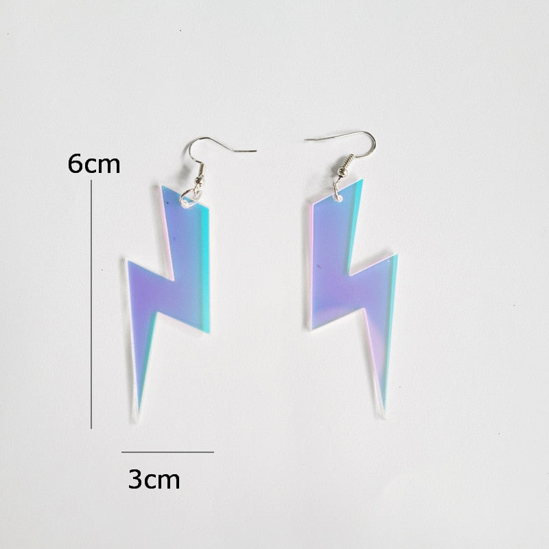 Holographic Lightning Drop Earrings Women Art Fashion Cartoon Earrings Creative