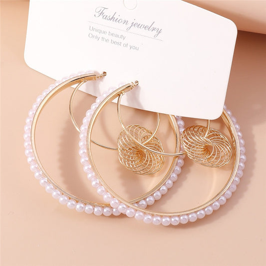 Imitation Pearl Hoop Earrings with Charm For Women Girl Fashion Modern Jewelry