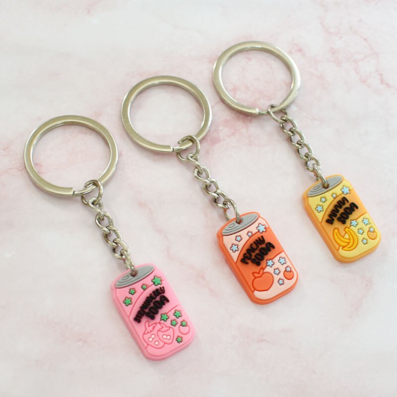 6 Styles Soda Drink Can Keychain Fruit Flavor Creative Trinket Couple Cool Tide