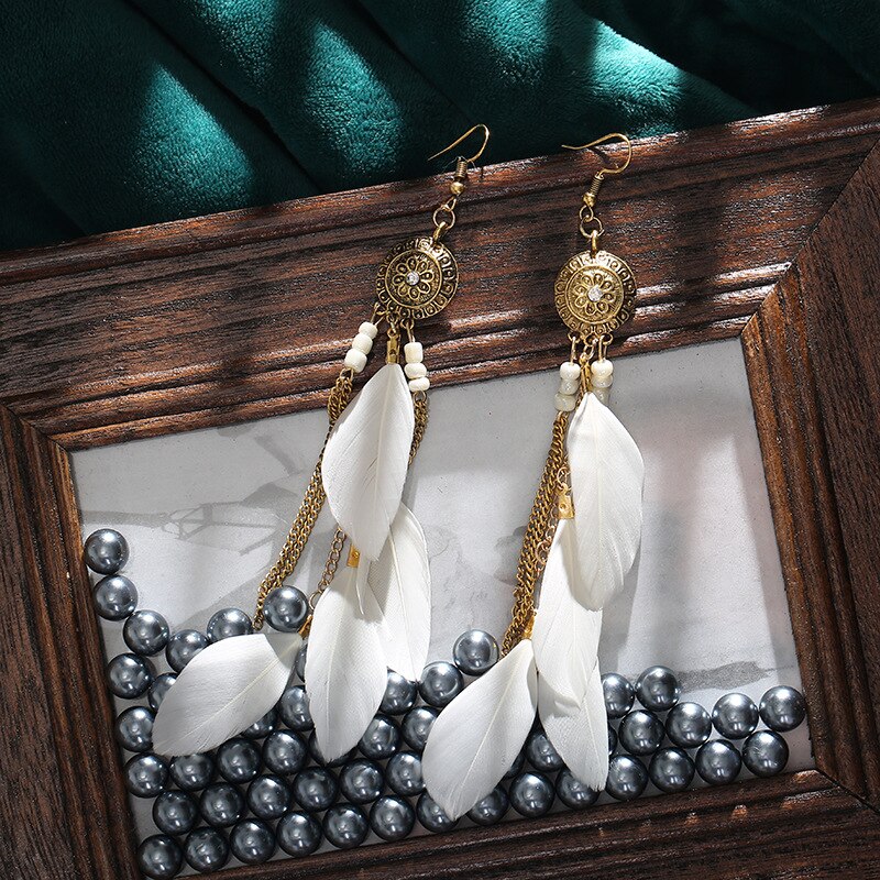 White Feathers Ball Dangle Earrings for Fashion Stylish Jewelry Drop Earrings