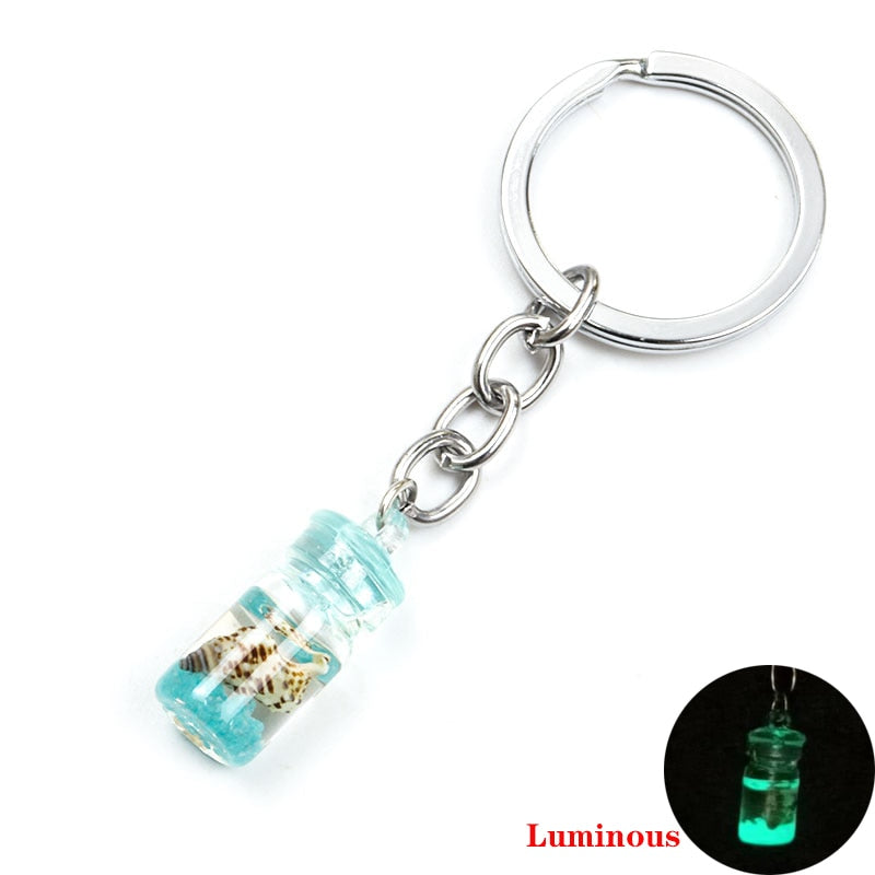 Sky Blue Luminous Bottle Keychain Gift Cute Charms Keyring Souvenir Handbag