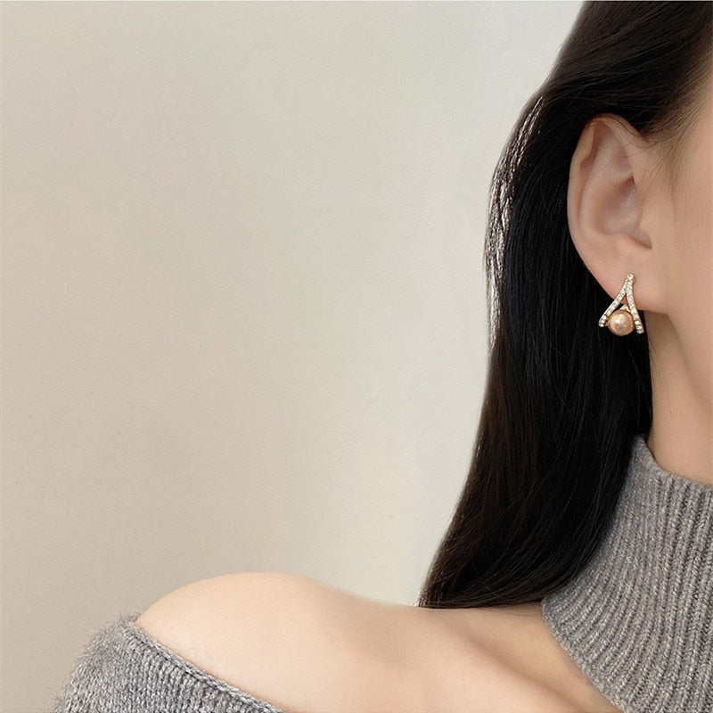 Geometric Shape Simple Imitation Pearl Earrings For Woman Delicate Fashion Ear