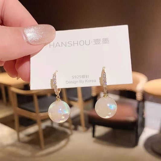 Holographic Pearl Drop Earrings Women Party Wedding Jewelry Dangle Gifts