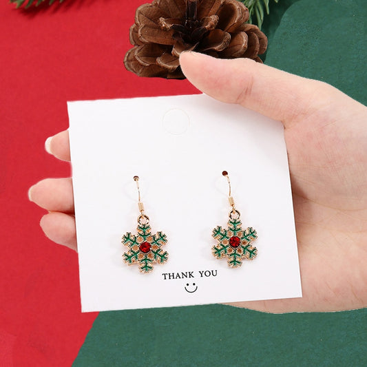 Christmas Green Snowflake Drop Earrings Women Gifts Earring Cute Girls Eardrop