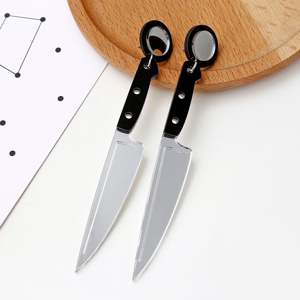 Mirror Knife Drop Earrings Hip Hop Art Women Party Jewelry Ear Fashion Pendant