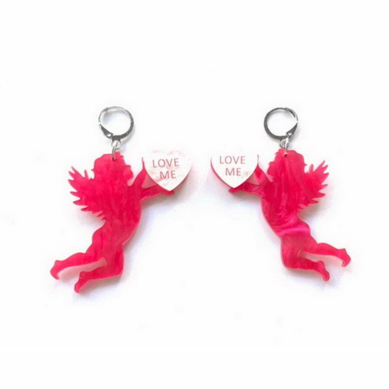 Valentine's Day Acrylic Pink Angel Dangle Earrings Women Girl Fashion Trendy