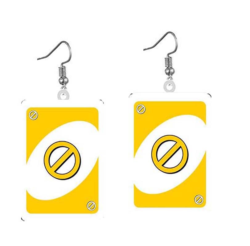 Yellow Card Uno Game Drop Earrings Hip Hop Women Party Gift Jewelry Ear Fashion