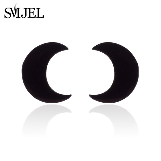 Black Half Moon Stainless Steel Earrings Women Jewelry Small Studs Gifts Earring