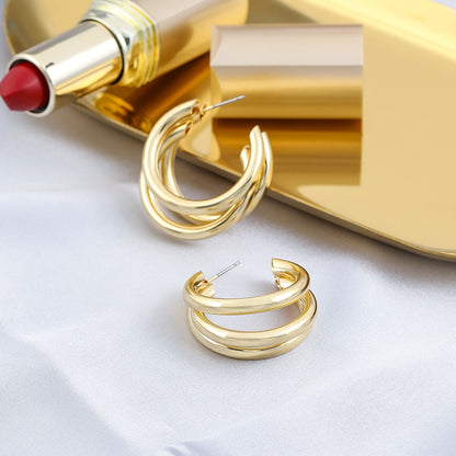 Three Line Design Hoop Earrings Women Girl Fashion Trendy Jewelry Accessories