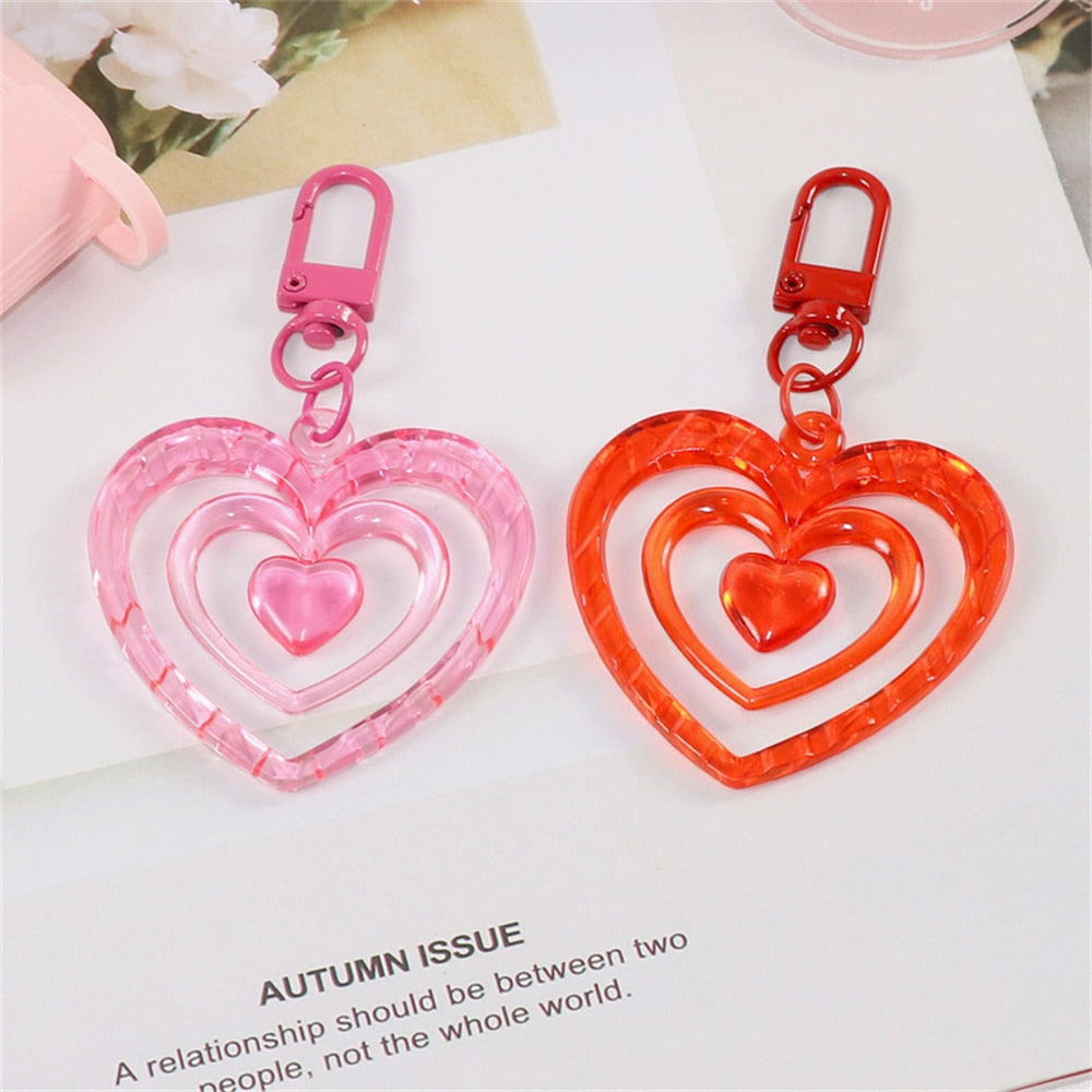 6 Colors Hollow Heart Acrylic Keychain Cute Earphone Case Pendant For Girls