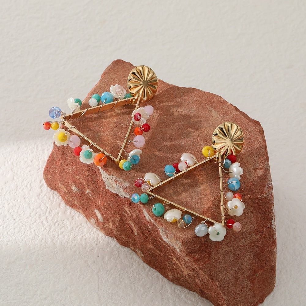 Boho Colorful Beaded Triangle Drop Earrings Women Fashion Creative Art Cute