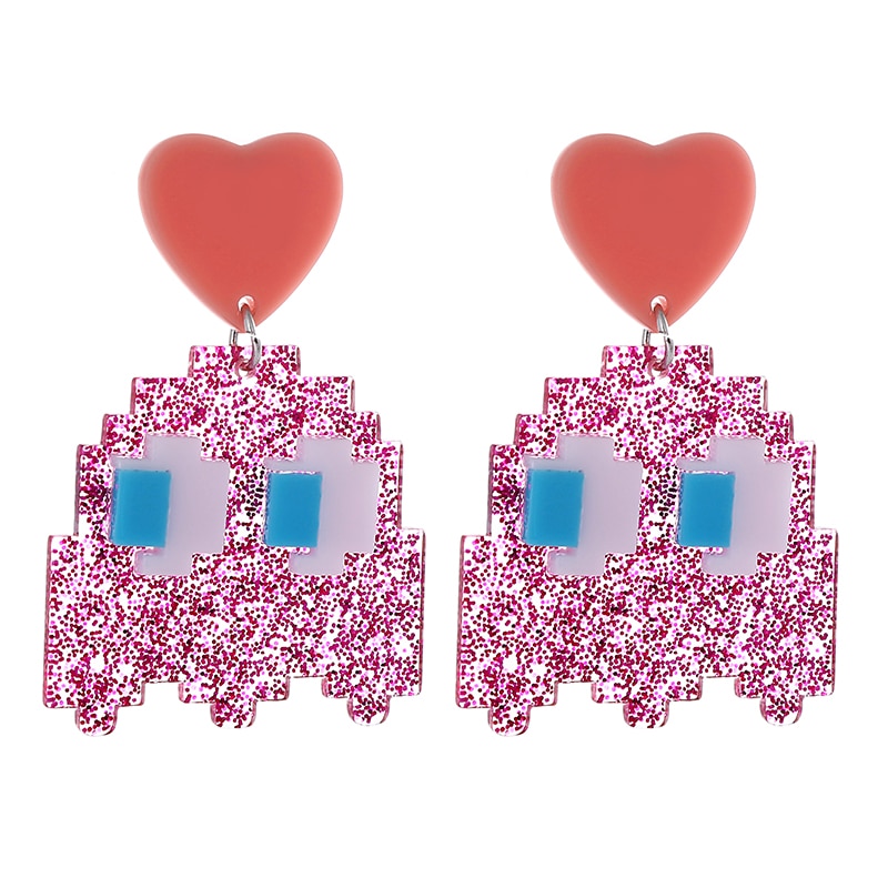 Pink Robot Acrylic Drop Earrings Women Travel Fashion Cartoon Earrings Creative