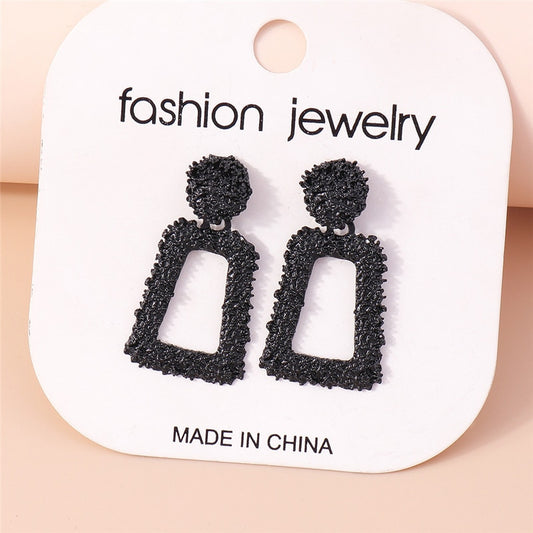 Black Textured Geometric Drop Earrings For Women Girl Fashion Modern Jewelry