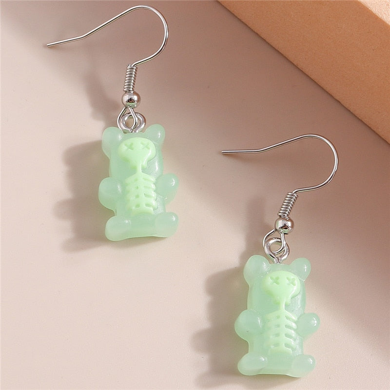 Green Skeleton Bear Drop Earrings Women Creativity Jewelry Cute Earring Girls