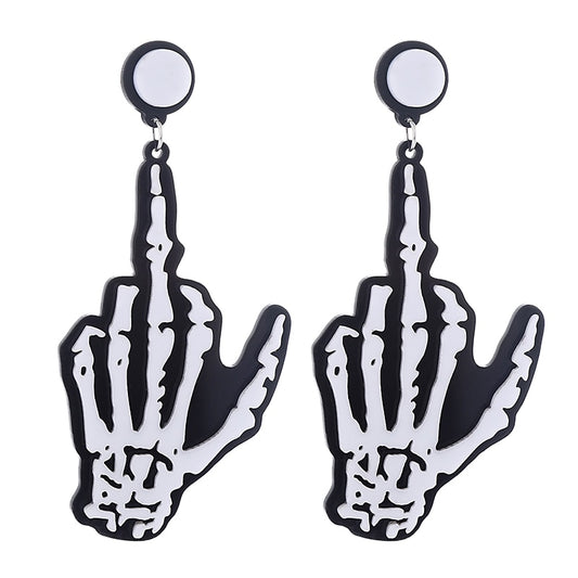 Skeleton Middle Finger Hand Drop Earrings Women Travel Fashion Cartoon Earrings