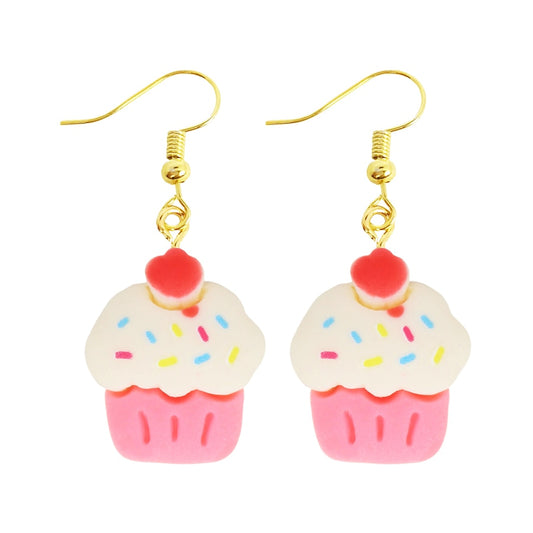 Pink Cupcake Drop Earrings Women Art Fashion Cartoon Earrings Creative Jewelry