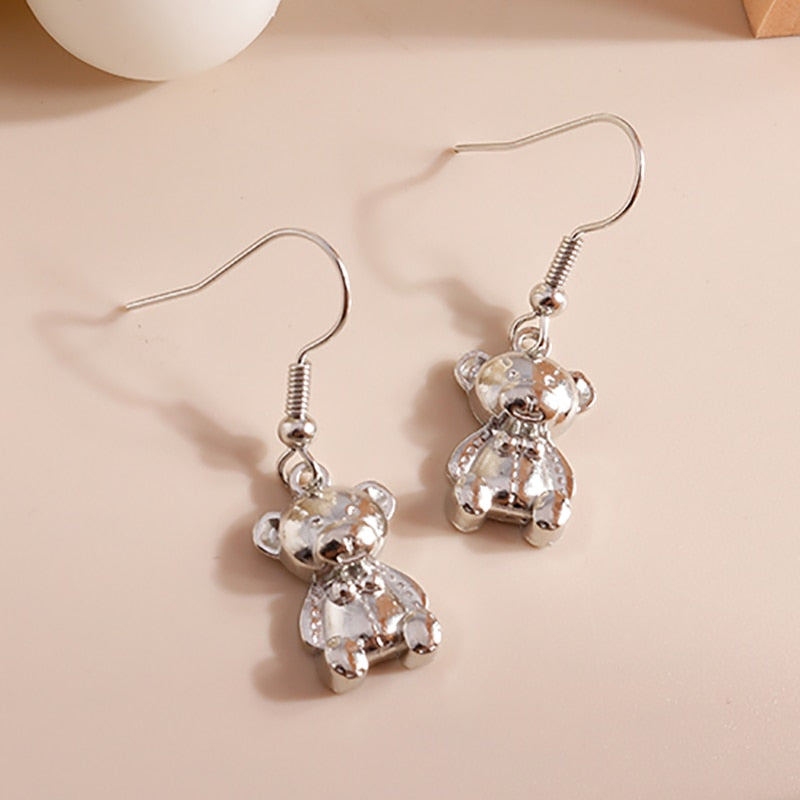 Silver-colored Cute Bear Drop Earrings Women Gifts Earring Cute Girls Eardrop