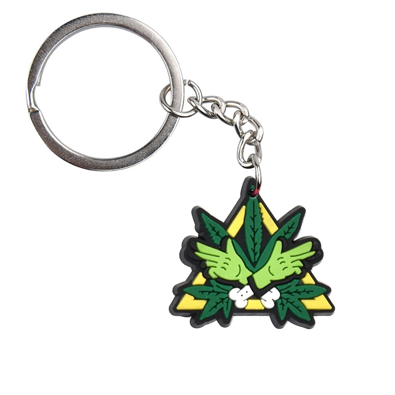 20 Styles Hemp leaf Soft PVC Keychain Smoke Green Rubber Key Ring Hiphop Pendant