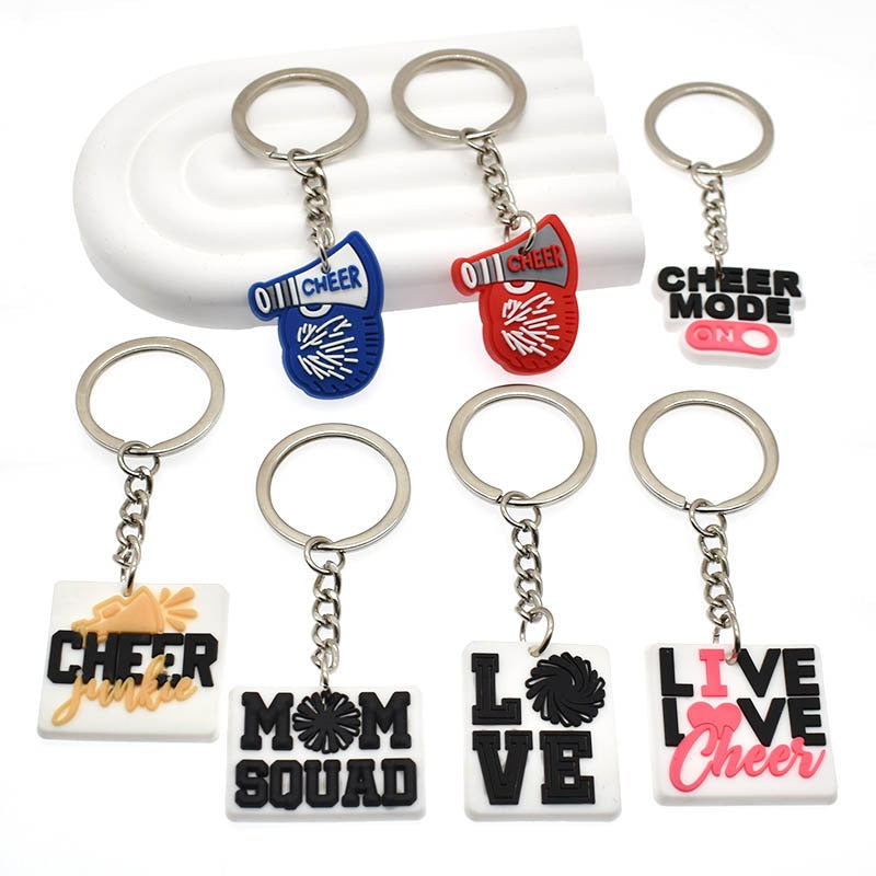 15 Styles Cheerleading Rubber Keychain Cheer Team Charms Keyring Teenager Gift