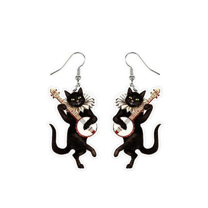 Vintage Dancing Cat Drop Earrings Women Party Wedding Jewelry Dangle Gifts