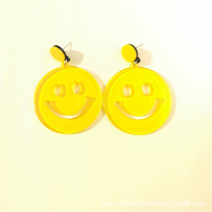 Yellow Smile Acrylic Drop Earrings Female Travel Cartoon Earrings Creative Art