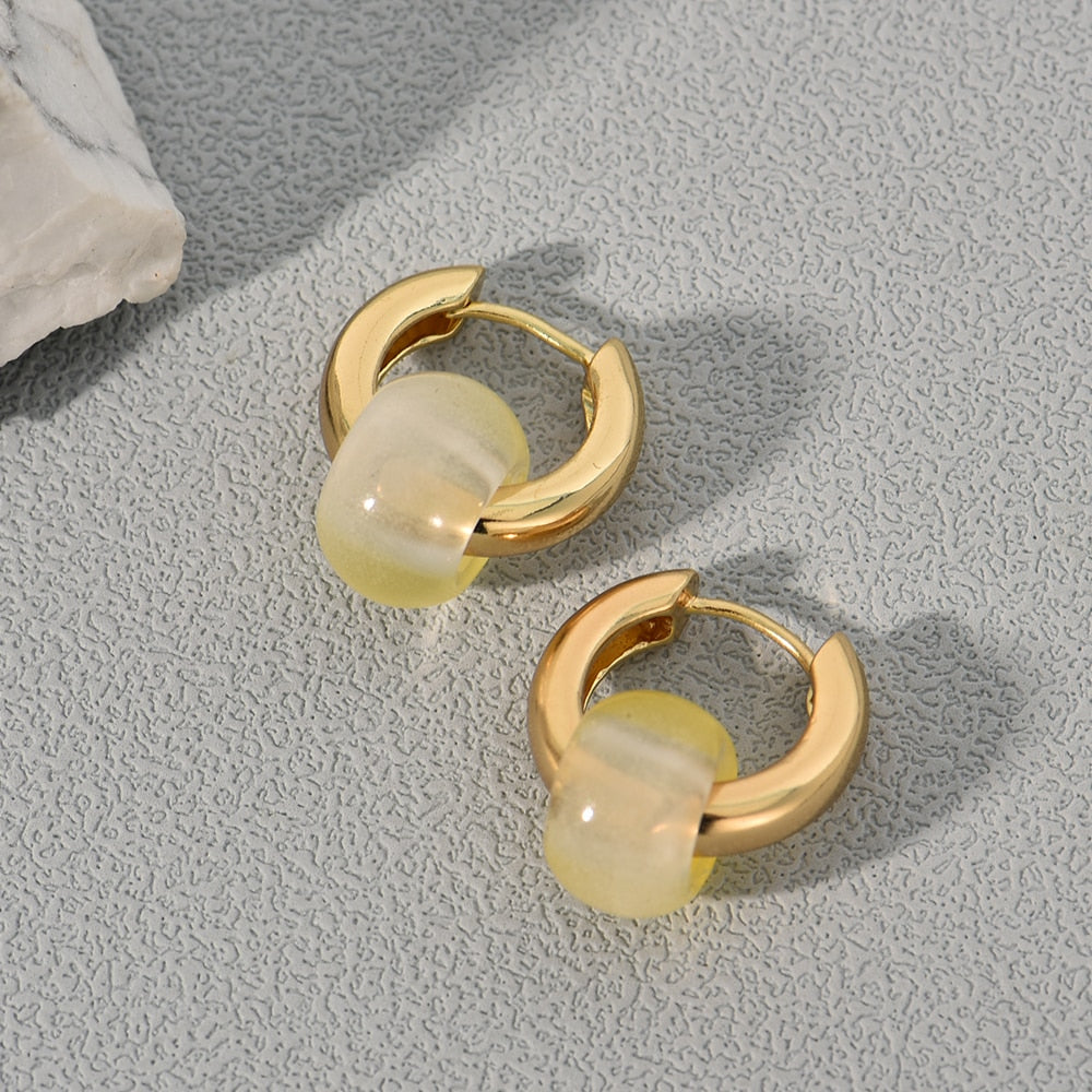 Yellow Ombre Glass Bead Hoop Earrings Women Girl Party Gift Fashion Ear Jewelry