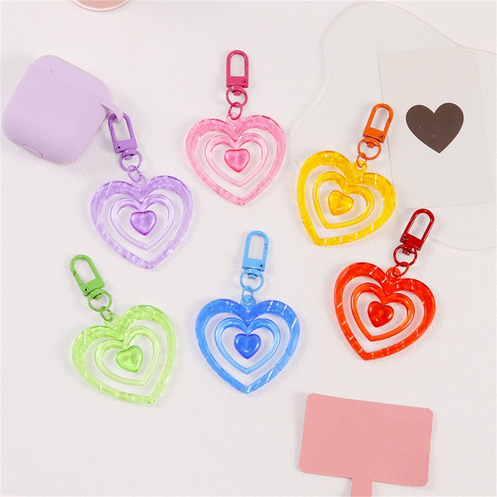 6 Colors Hollow Heart Acrylic Keychain Cute Earphone Case Pendant For Girls