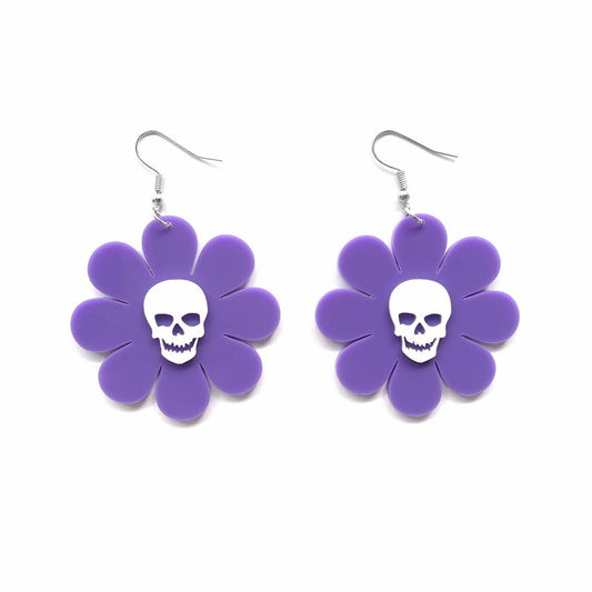 Purple Flower Skull Drop Earrings Hip Hop Women Party Gift Jewelry Ear Fashion