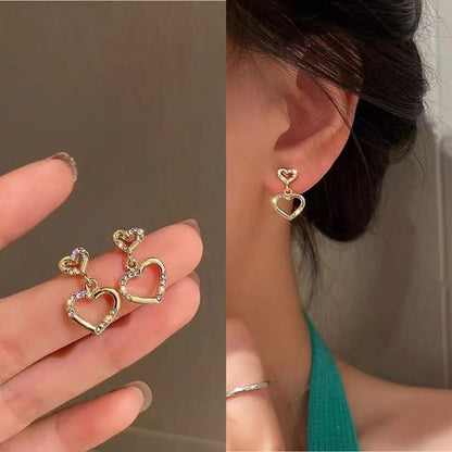 Cute Heart Charm Drop Earrings Women Party Wedding Jewelry Dangle Gifts Earrings