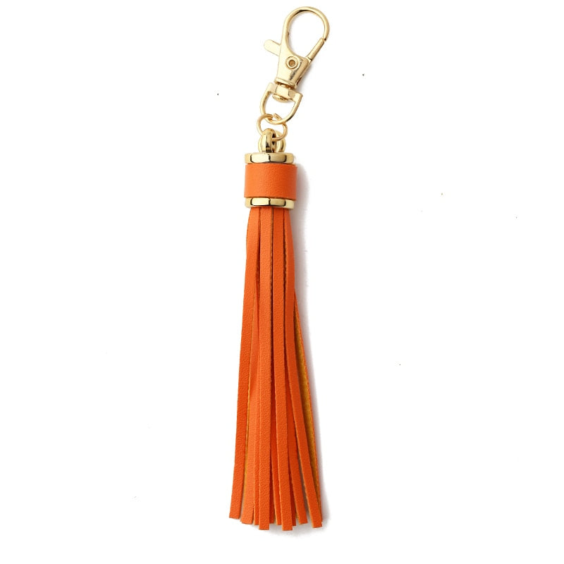 Orange Tassel PU Leather Keychain Cartoon Key Holder Car handbag Keyring Gift