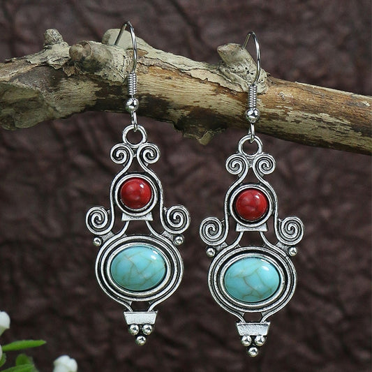 Ethnic Red Blue Stone Bohemian Dangle Earrings Fashion Party Girls Pendant