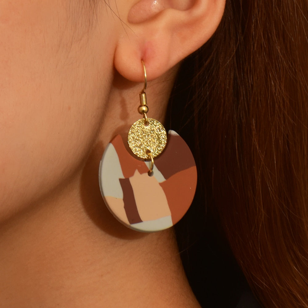 Brown Geometric Pottery Clay Drop Earrings Jewelry For Women Fashion Accessories