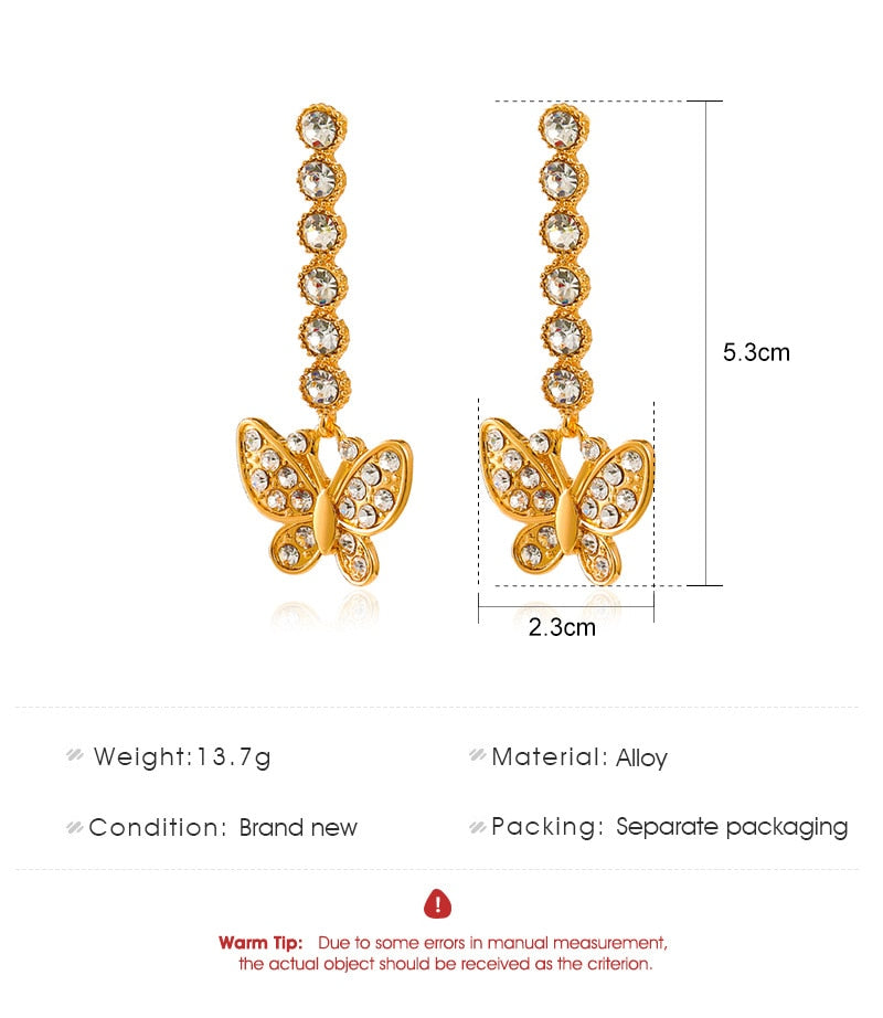 Zircon Butterfly Drop Earrings Fashion Women Summer Party Jewelry Girls Gifts