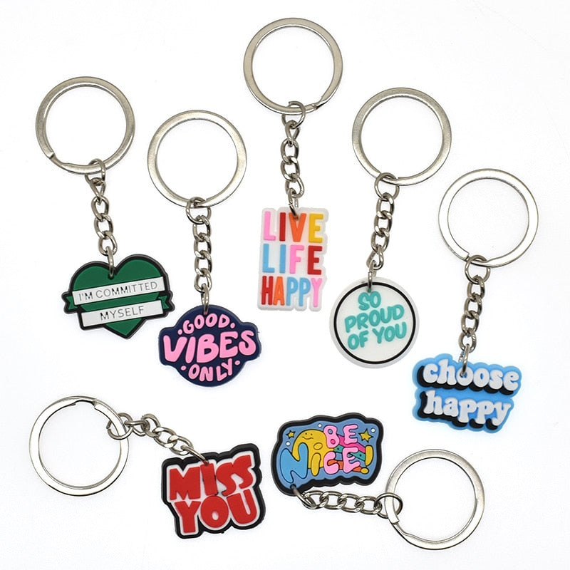 18 Styles PVC Inspirational Slogan Quote Keychain Car Keyring Cartoon Creative