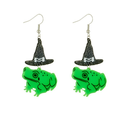 Frog and Hat Acrylic Drop Earrings Women Travel Fashion Cartoon Earrings