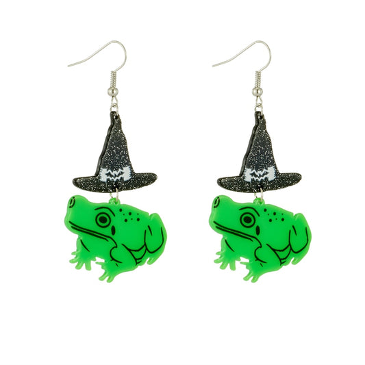 Frog and Hat Acrylic Drop Earrings Women Travel Fashion Cartoon Earrings