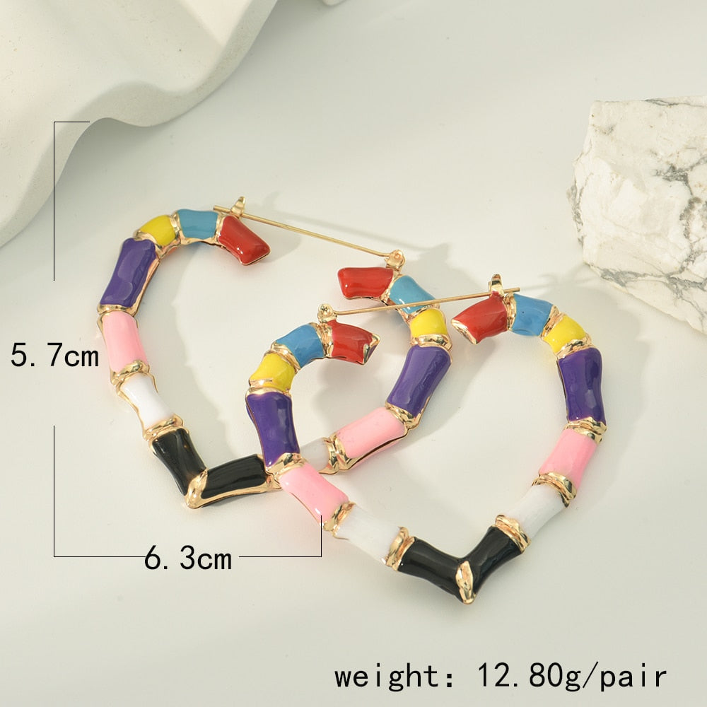 Colorful Heart Large Hoop Earrings Hip Hop Women Party Gift Jewelry Ear Fashion