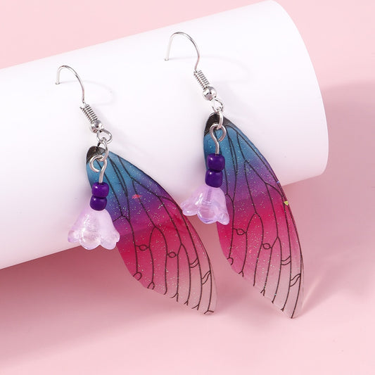 Ombre Wing Flower Drop Earrings Women Creativity Jewelry Cute Earring Girls Gift